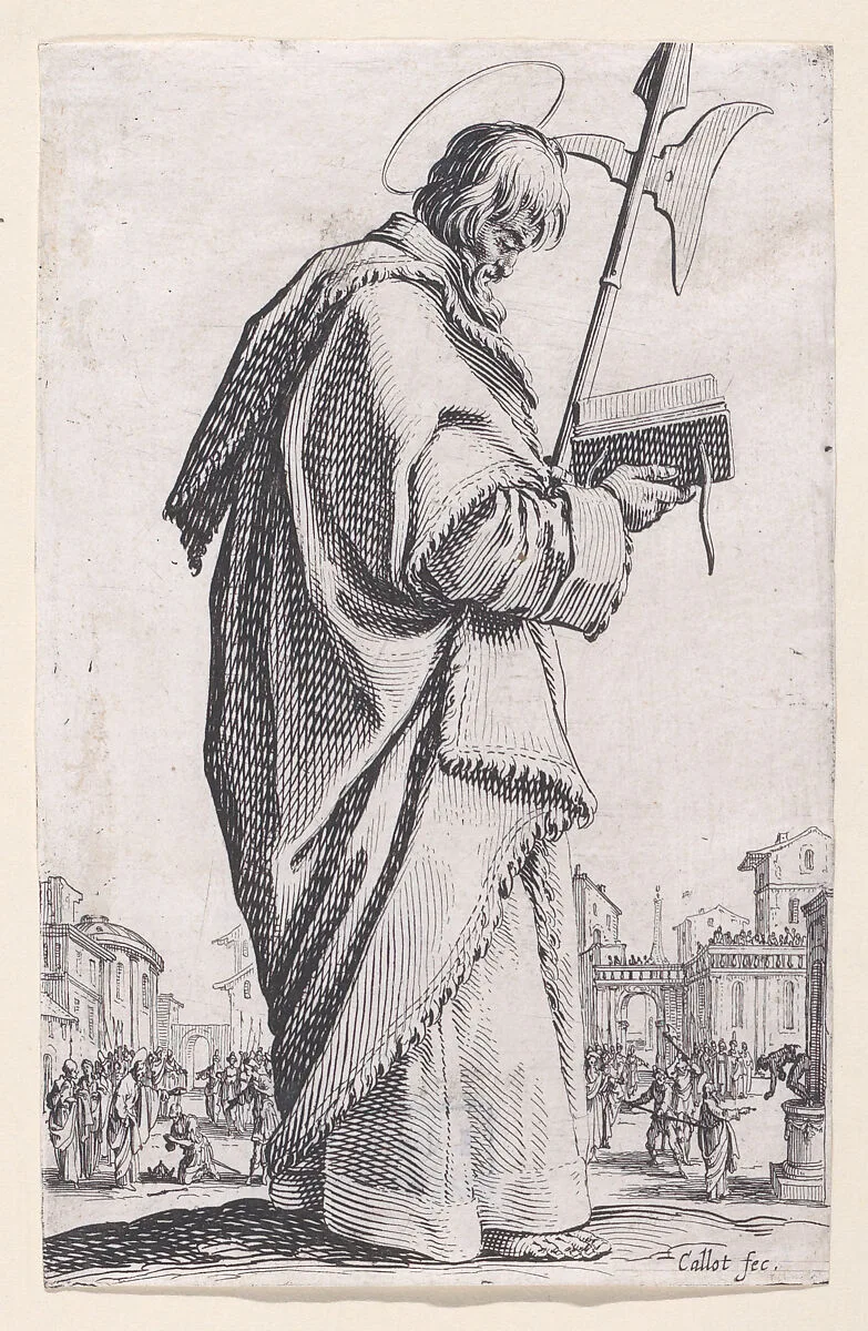 St. Matthias, from Les Grands Apôtres Debout, Représentant Le Sauveur, La Bienheureuse Marie et Les Saints Apôtres (The Large Standing Apostles, Representing The Savior, The Blessed Mary and The Apostles) — Jacques Callot|Israël Henriet