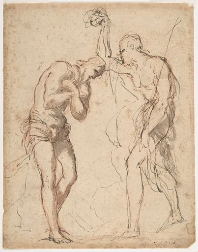 The Baptism of Christ (recto); Kneeling Figure (?) in a Landscape (verso)