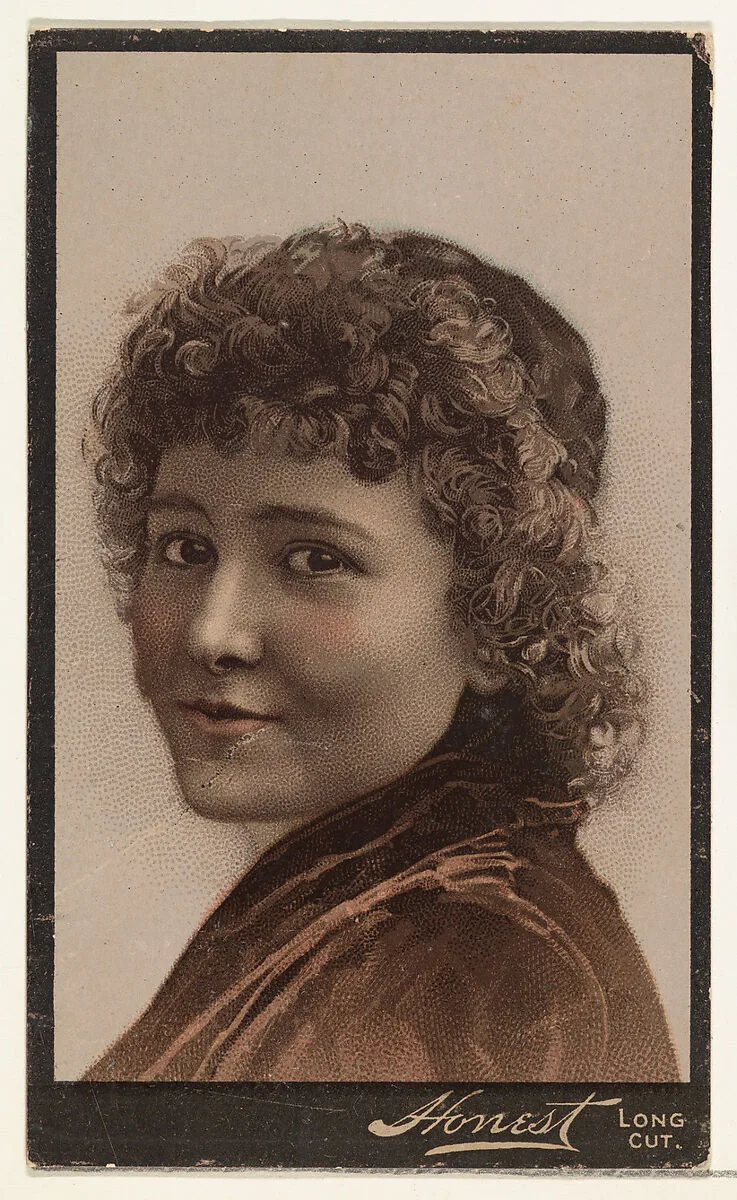 Actress with curly short hair, from Stars of the Stage, Third Series (N131) issued by Duke Sons & Co. to promote Honest Long Cut Tobacco — W. Duke, Sons & Co.|Joseph P. Knapp|American Tobacco Company