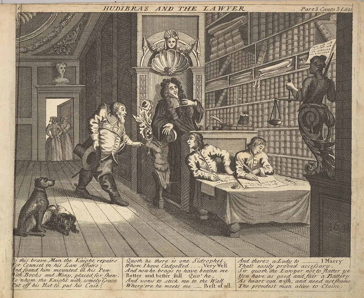 Hudibras and the Lawyer (Plate 12: Illustrations to Samuel Butler's Hudibras) — William Hogarth|Henry Overton and J. Hoole|Samuel Butler