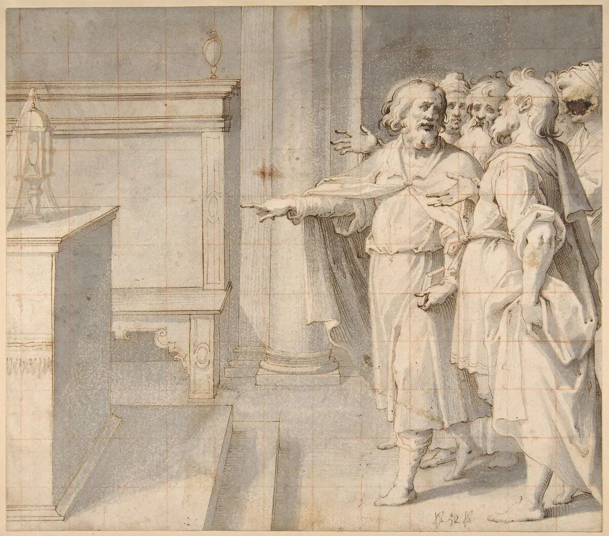 A Male Saint Followed by a Group of Men, Pointing to a Monstrance on an Altar — Giovanni Battista Trotti ("Il Malosso")