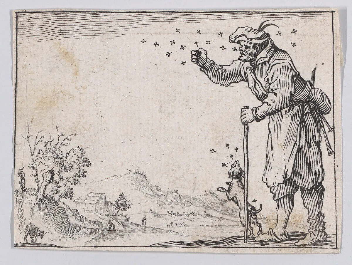 Reverse Copy of Le Paysan Assailli par les Abeilles (The Peasant Attacked by Bees), from "Les Caprices" Series A, The Florence Set — Jacques Callot|Anonymous