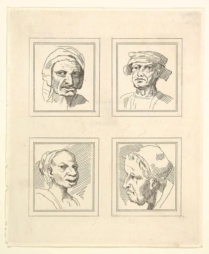 Four Heads (from Characaturas by Leonardo da Vinci, from Drawings by Wincelslaus Hollar, out of the Portland Museum)