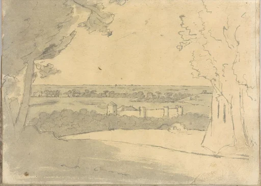 Landscape with a Distant Buildings (Smaller Italian Sketchbook, leaf 23 recto)