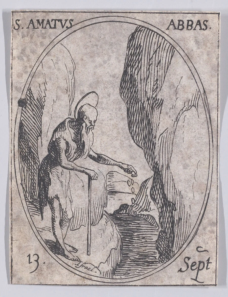 S. Amé, abbé (St. Amatus, Abbot), September 13th, from "Les Images De Tous Les Saincts et Saintes de L'Année" (Images of All of the Saints and Religious Events of the Year) — Jacques Callot|Israël Henriet