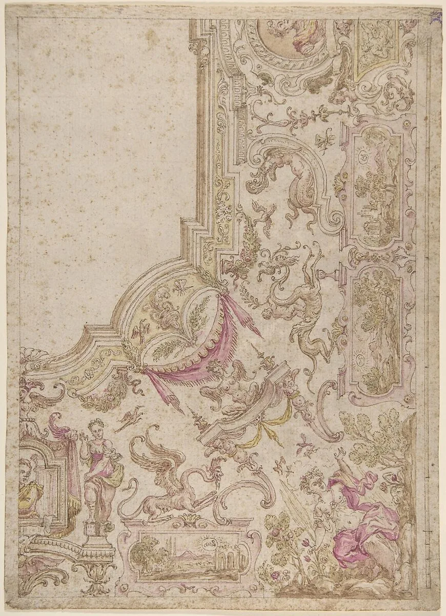 Design for a Quarter of a Ceiling with Grotesque Decorations — Anonymous, Italian, 17th century