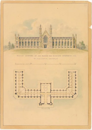 Design Adopted by Governor Mason for University of Michigan (elevation and plan)