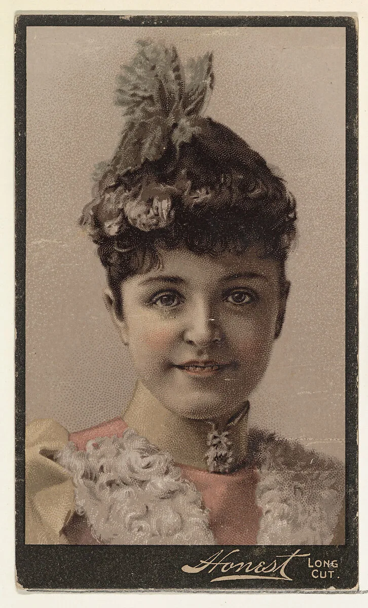 Actress wearing ornate headpiece, from Stars of the Stage, Third Series (N131) issued by Duke Sons & Co. to promote Honest Long Cut Tobacco — Joseph P. Knapp|W. Duke, Sons & Co.|American Tobacco Company