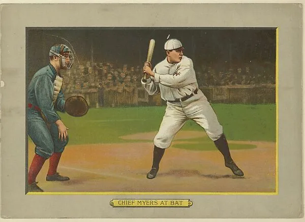 John Tortes "Chief" Myers at Bat, Catcher, New York Giants (National League), from Turkey Red Cabinets (T3) — American Tobacco Company