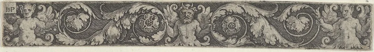 Frieze with a Horned Male Figure at Center with Two Tendrils Held at Either End by Winged Female Figures — Sebald Beham