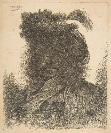 Head of a man in shadow turned slightly to the left, from the series of 'Large Oriental Heads'