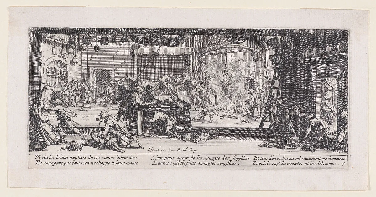 Le Pillage d'une Ferme (The Looting of a Farm), from Les Misères et les Mal-Heures de la Guerre (The Miseries and Misfortunes of War), plate 5 — Jacques Callot|Israël Henriet