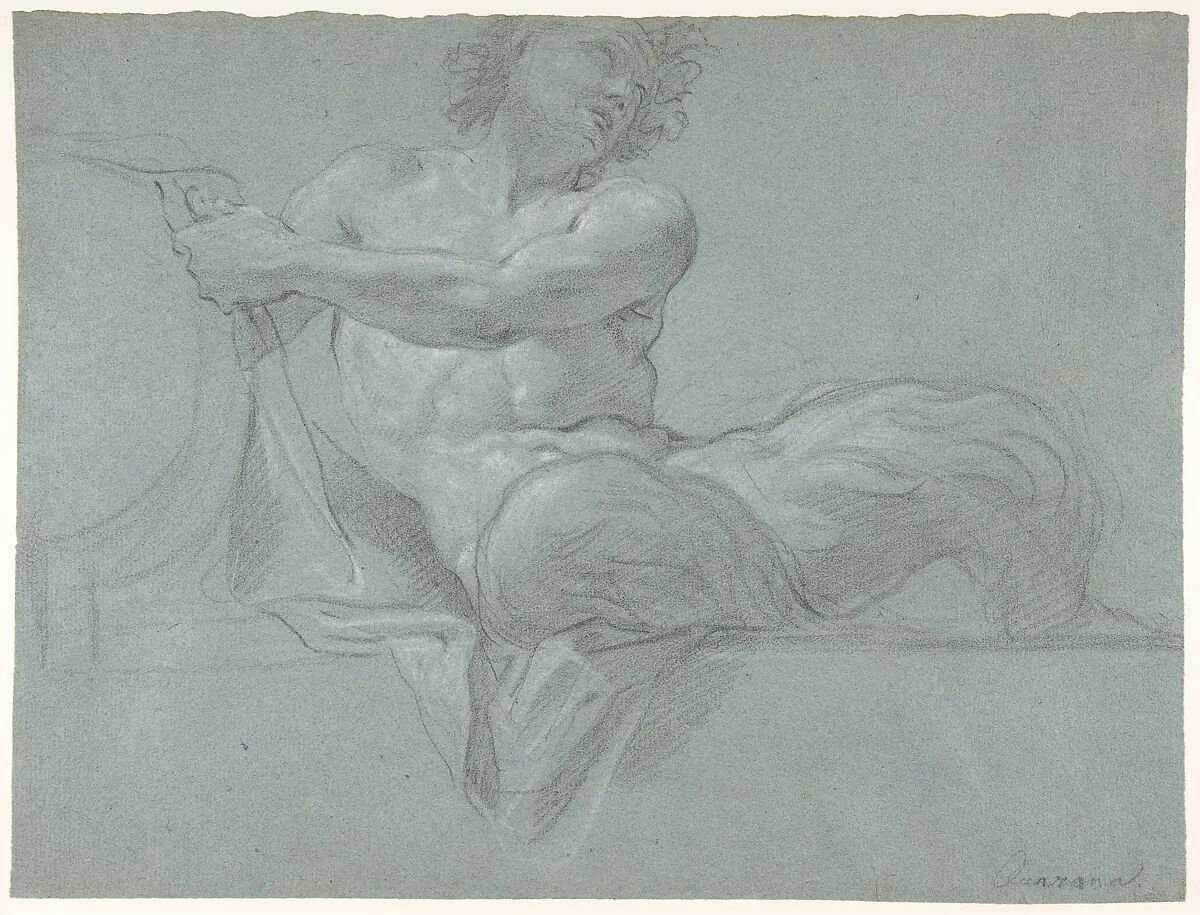Satyr Reclining on a Ledge, Facing Right (recto); Satyr Reclining on a Ledge, Facing Left (verso) — Jacopo Guarana
