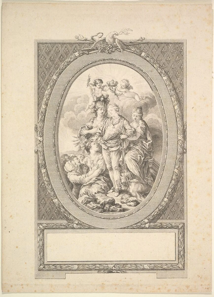 Reverse Copy of Allegory of Louis XVI on the Occasion of his Accession to the Throne of France in 1774 — Augustin de Saint-Aubin|Charles Nicolas Cochin II|Joseph de Longueil|Pierre Philippe Choffard