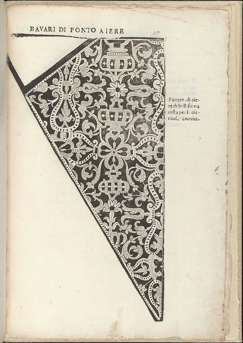 Ornamento nobile...Fatta da Lucretia Romana (Libro V of the Corona), page 13 (recto) — Alessandro de' Vecchi|Cesare Vecellio