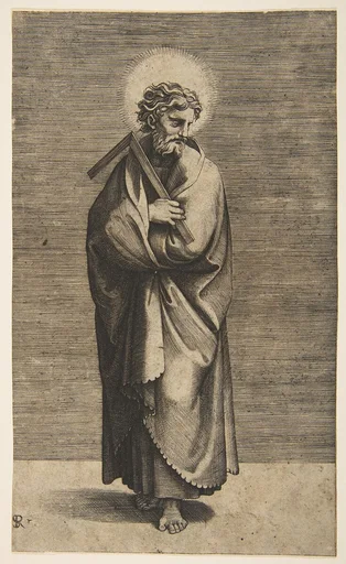 Saint Thomas holding a square rule, his head turned to the right