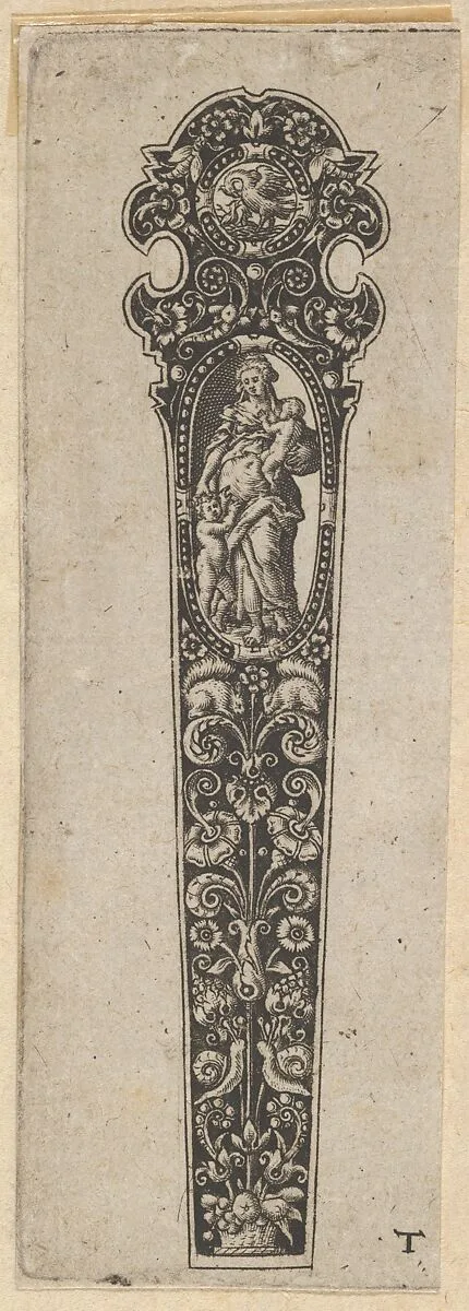 Design for a Knife Handle with the Personification of Charity — Johann Theodor de Bry