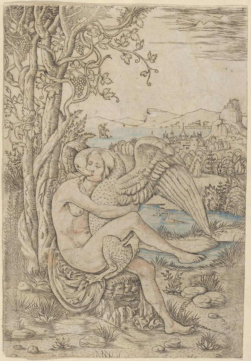 Leda and the Swan set in a landscape — Giovanni Battista Palumba|Nicoletto da Modena