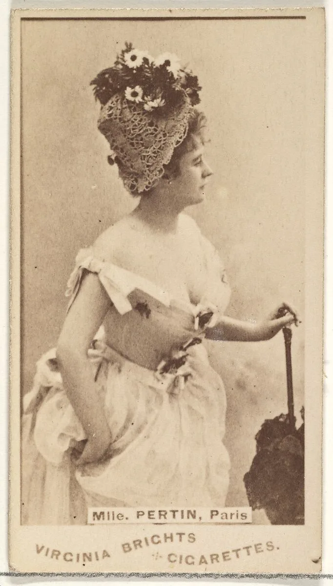 Mlle. Pertin, Paris, from the Actors and Actresses series (N45, Type 1) for Virginia Brights Cigarettes — Allen & Ginter