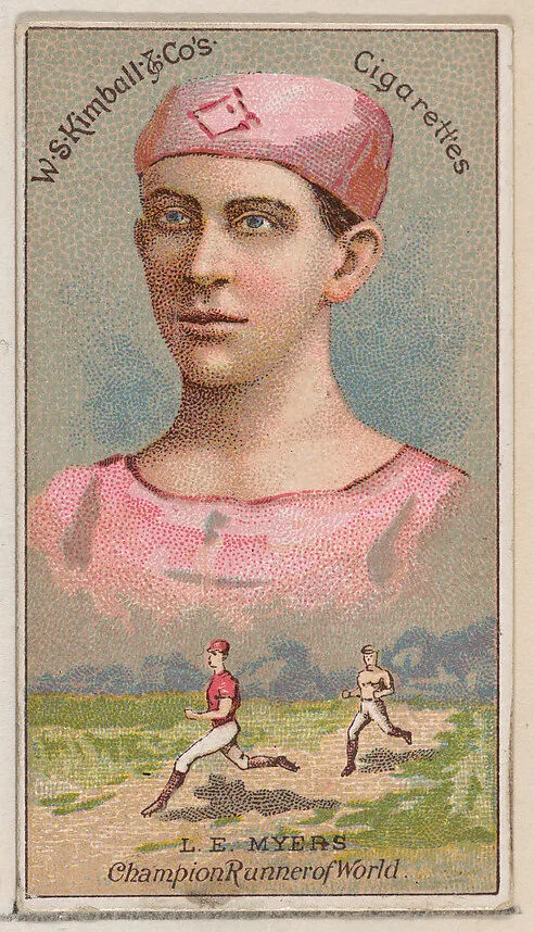 L.E. Myers, Champon Runner of the World, from the Champions of Games and Sports series (N184, Type 1) issued by W.S. Kimball & Co. — W.S. Kimball & Co.