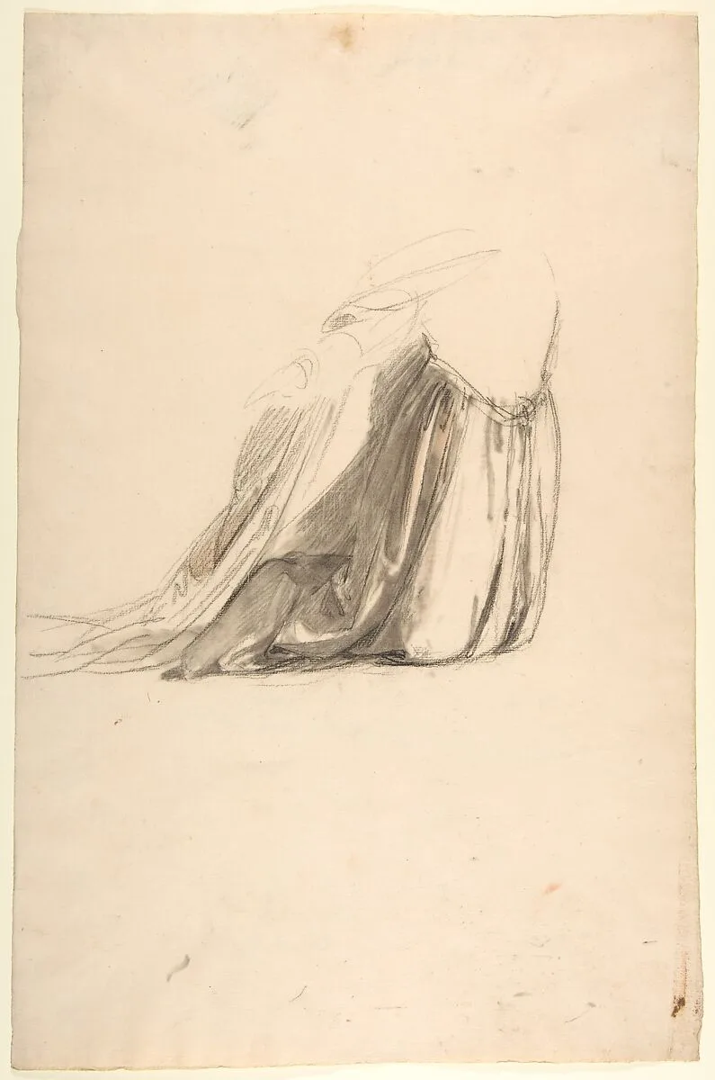 Drapery Study for Sainte Clotilde (middle register; study for wall paintings in the Chapel of Saint Remi, Sainte-Clotilde, Paris, 1858) — Isidore Pils