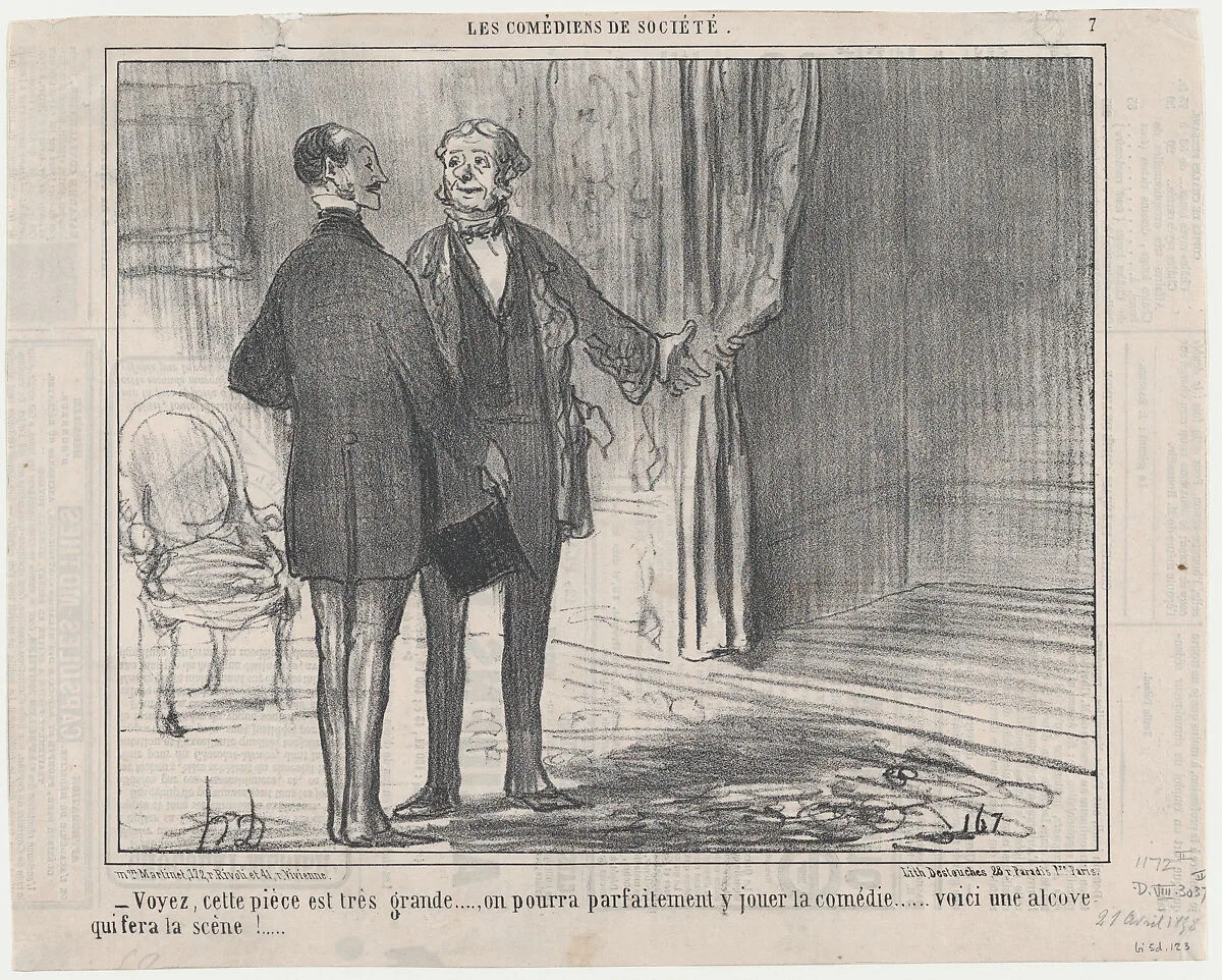 Voyez, cette pièce est très grande..., from Les Comédiens de Société, published in Le Charivari, April 27, 1858 — Aaron Martinet|Honoré Daumier|Destouches