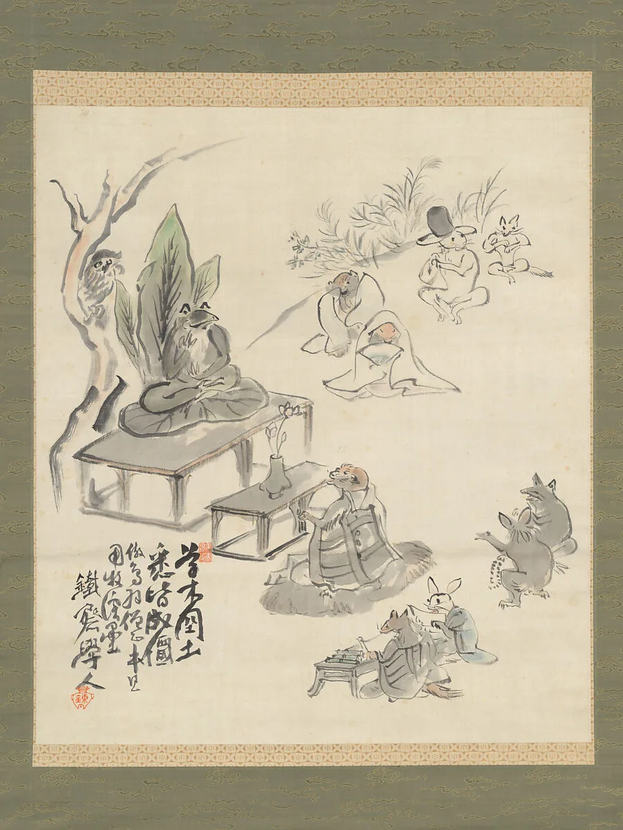 鳥獣戯画の場面|Scene Inspired by the Scrolls of Frolicking Animals and Humans — Tomioka Tessai 富岡鉄斎