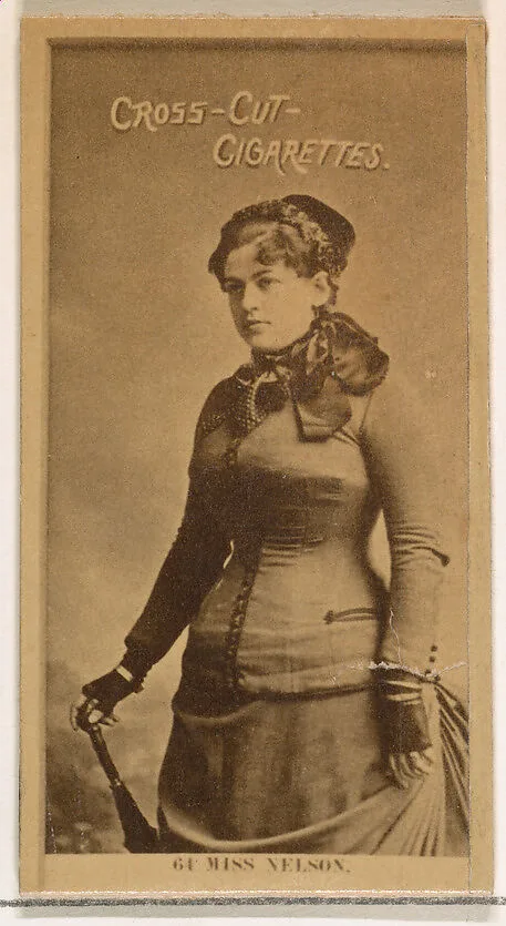 Card Number 64, Miss Nelson, from the Actors and Actresses series (N145-2) issued by Duke Sons & Co. to promote Cross Cut Cigarettes — W. Duke, Sons & Co.