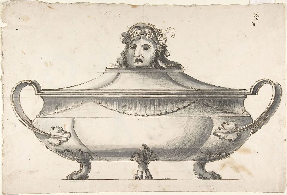 Tureen, Finial with Mask — Anonymous, Italian, 19th century