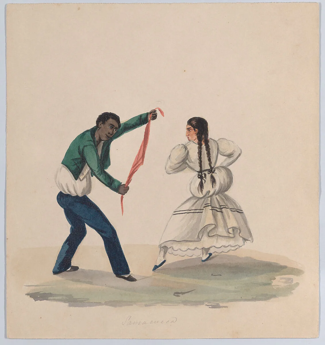 A man and woman dancing the Zamacueca, from a group of drawings depicting Peruvian dress — Francisco (Pancho) Fierro