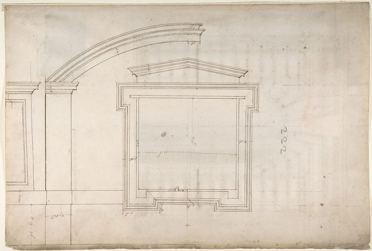St. Peter's, apse, window, elevation (recto) Unidentified, portal, elevation (verso) — Etienne DuPérac|Anonymous, French, 16th century