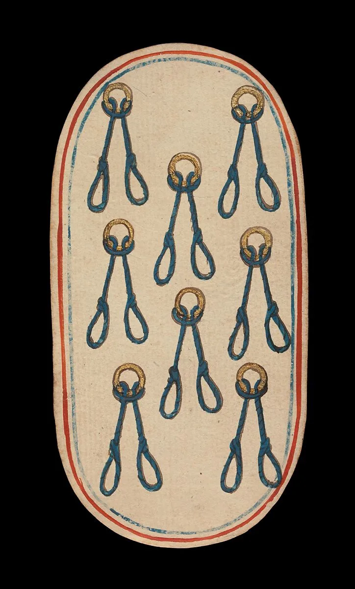 8 of Nooses, from The Cloisters Playing Cards — Unknown