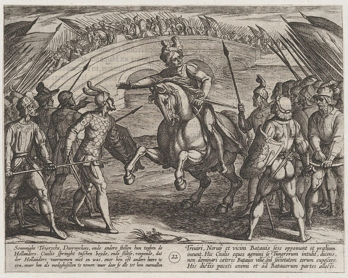 Plate 22: Civilis Separates German and Dutch Troops, from The War of the Romans Against the Batavians (Romanorvm et Batavorvm societas) — Antonio Tempesta|Otto van Veen