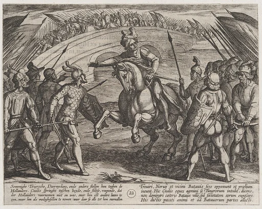 Plate 22: Civilis Separates German and Dutch Troops, from The War of the Romans Against the Batavians (Romanorvm et Batavorvm societas)