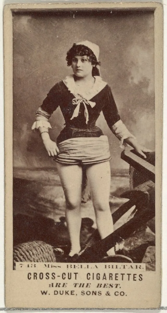 Card Number 743, Miss Bella Biltar, from the Actors and Actresses series (N145-3) issued by Duke Sons & Co. to promote Cross Cut Cigarettes — W. Duke, Sons & Co.