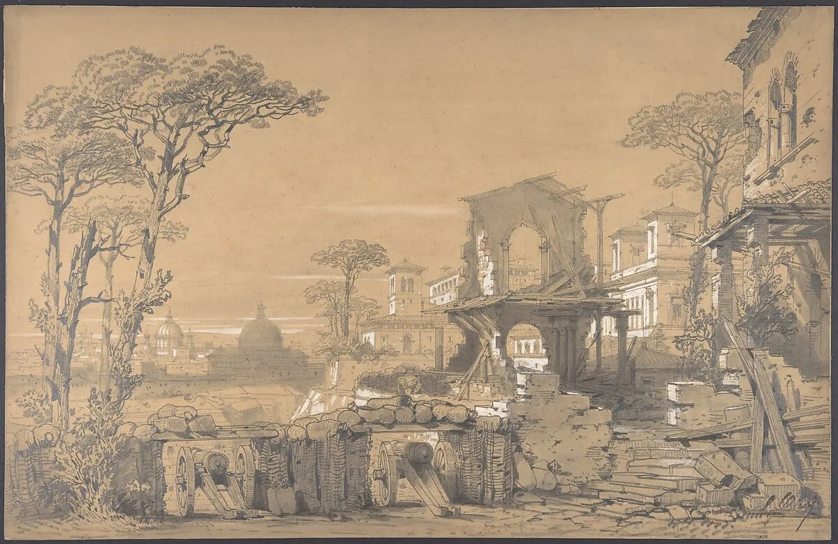 Design for a Stage Set at the Opéra, Paris: Landscape Looking Toward Rome — Eugène Cicéri