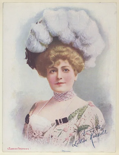 Lillian Russell, from the Actresses series (T1), distributed by the American Tobacco Co. to promote Turkish Trophies Cigarettes