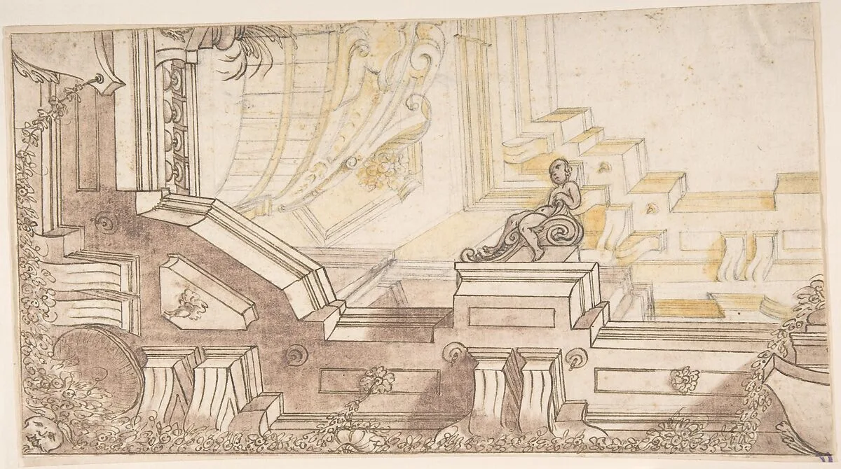 Quarter of a Design for a Trompe L'Oeil Ceiling Decoration — Anonymous, Italian, 17th century