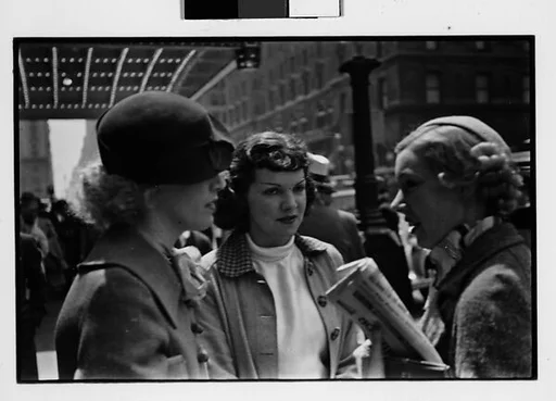 [Two 35mm Film Frames: Three Women in Conversation on Street, New York City?]