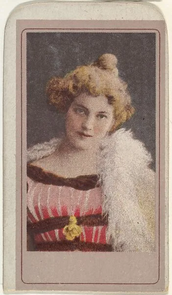 Actress wearing white feathers around shoulders, from the Actresses series (T176) issued by Sweet Caporal Cigarettes — Kinney Brothers Tobacco Company