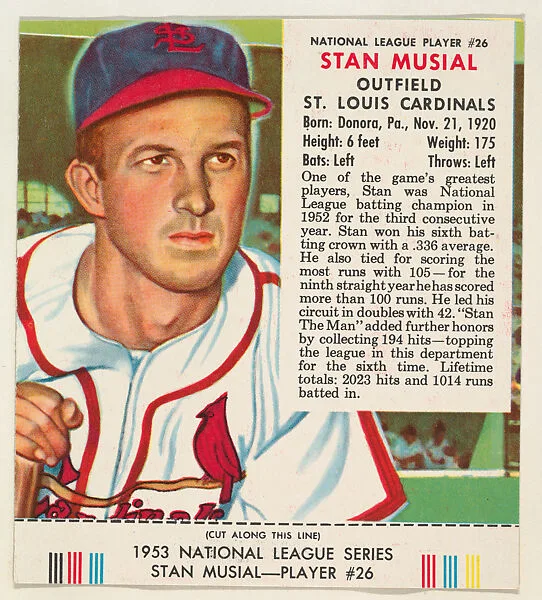 Stan Musial, from the Red Man All-Star Team series (T233), issued by Red Man Chewing Tobacco — Red Man Chewing Tobacco