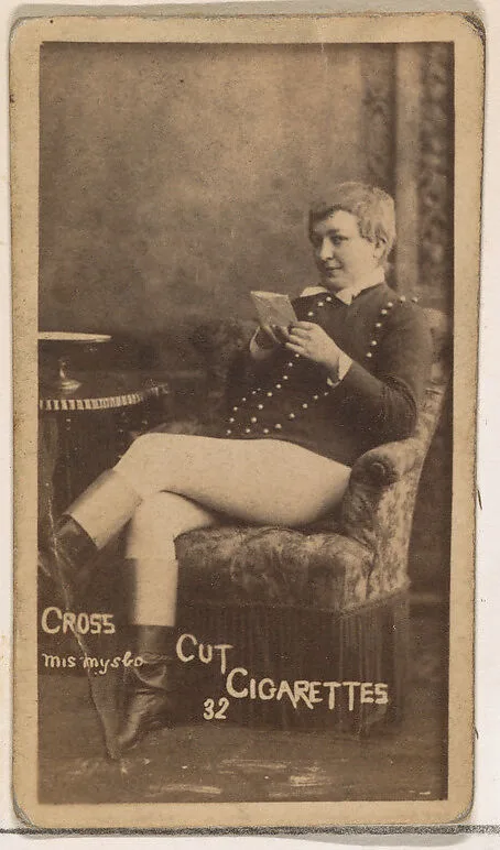 Card Number 32, Miss Myslo, from the Actors and Actresses series (N145-1) issued by Duke Sons & Co. to promote Cross Cut Cigarettes — W. Duke, Sons & Co.