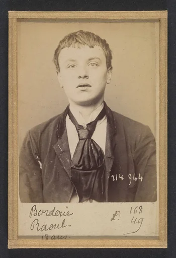Borderie. Raoul. 18 ans, né à Castelsarazin (Tarn & Garonne). Peintre en bâtiment. Anarchiste. 1/3/94.