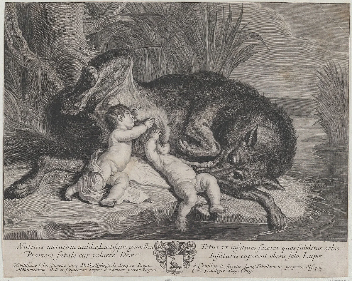 Romulus and Remus suckling the she-wolf on a riverbank — Anonymous|Peter Paul Rubens|Justus van Egmont