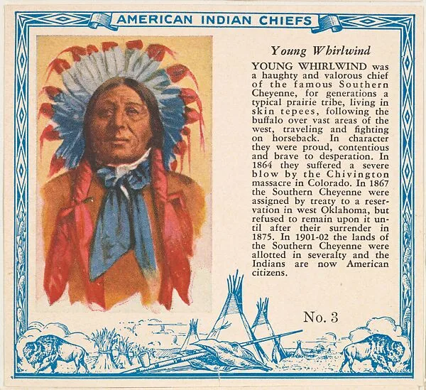 Card No. 3, Young Whirlwind, from the Indian Chiefs series (T129) issued by Red Man Chewing Tobacco — Red Man Chewing Tobacco