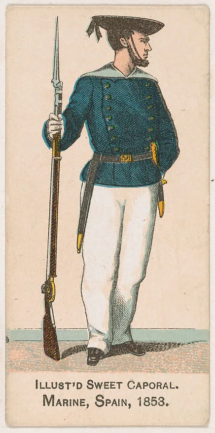 Marine, Spain, 1853, from the Military Series (N224) issued by Kinney Tobacco Company to promote Sweet Caporal Cigarettes — Kinney Brothers Tobacco Company