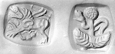 Double-sided stamp seal: snake behind tree; winged dragon — Unknown