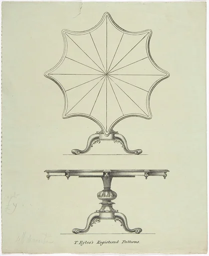 Design for a Star-shaped Tilting Pedestal Table: Two Views