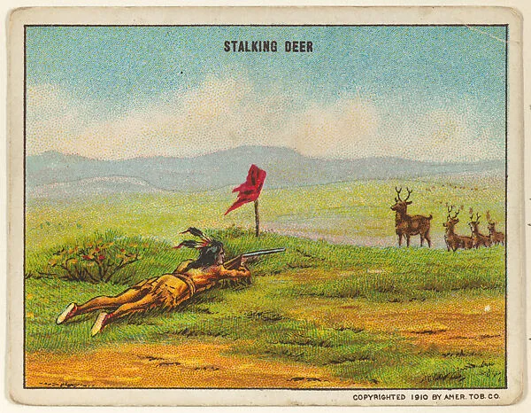 Stalking Deer, from the "Indian Life in the 60's" series (T73), issued with Hassan Cork Tip Cigarettes by the American Tobacco Company — American Tobacco Company
