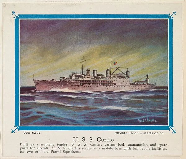 No.18, U. S. S. Curtiss, collector card from the Our Navy series (D62), issued by the Kelley Baking Company — Kelley Baking Company